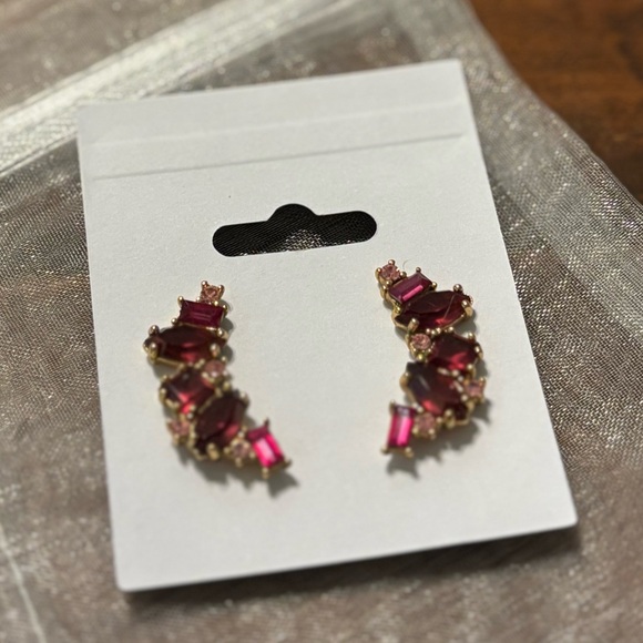 Kate Spade Red & Purple Crystal Cluster Earrings | Holiday Party Ready - Picture 5 of 5